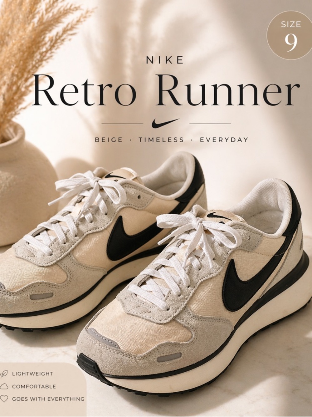 Nike  Runner Sneakers Beige Cream Suede Nylon Size 9 Women